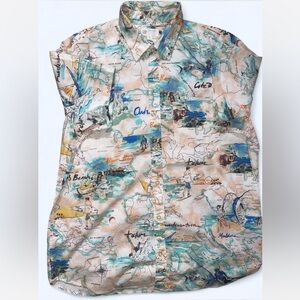 GAP Men's Blue and Tan Map Print Shirt